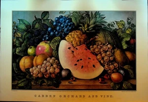 Currier & Ives Calendar Topper 1960 Garden Orchard and Vine Fruit Grapes - Picture 1 of 1