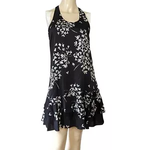Banana Republic ärmelloses Kleid mit Rasiermesserrücken schwarz weiß Blumenmuster Rüschensaum Gr. 4 - Bild 1 von 7