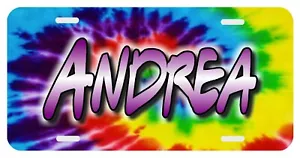 Tie Dye Personalized Monogrammed License Plate Custom Auto Car Tag Rainbow - Picture 1 of 2