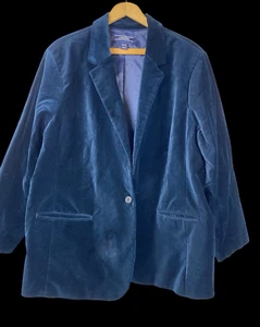 Lands End Velvet Blazer 24W 3X Blue Green Womens Career Preppy Academia Jacket - Picture 1 of 10