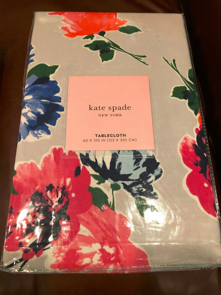 Kate Spade BLOOMS 60 x 84" Grey, Blue, Pink, Orange Floral Tablecloth -- NWT - Image 1 of 1
