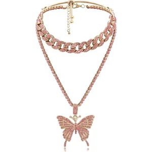 Butterfly Cuban Link Halskette Frauen Hip Hop Choker Halskette Big Butterfly ... - Bild 1 von 6