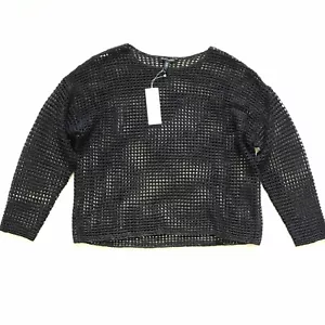 NWT Eileen Fisher Organic Delave Round Neck Top Shirt Womens XXS Black Linen NEW - Picture 1 of 11