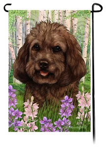 Spring Flowers Garden Flag - Chocolate Cockapoo - Picture 1 of 1