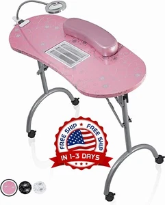 Tavolo per manicure portatile pieghevole tavolo per unghie per salotto spa con ventilatore - Foto 1 di 8