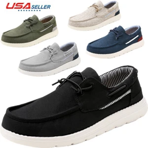 Men’s Loafers Shoes Moc toe Slip-on Canvas Lightweight Casual Boat Shoes Size US - Picture 1 of 13