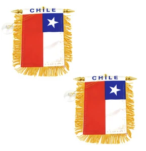 2 Piezas Mini Bandera Bandera Bandera "Chile" 4"x6" Espejo Retrovisor Bandera Ventosa Colgador - Imagen 1 de 2
