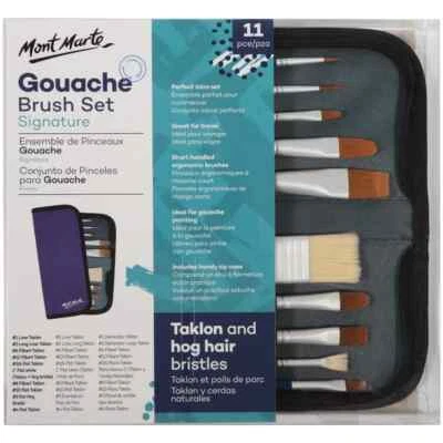 Mont Marte Gouache Brush Set Signature 11pcs Taklon and hog hair bristles - image 1 of 4