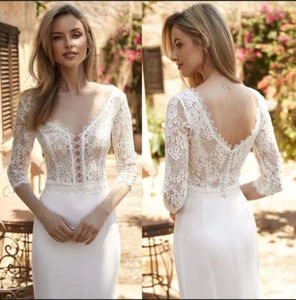 Vestido de novia Topper Chaqueta para Novia Blanco Marfil Encaje Mangas Largas Cuello en V - Imagen 1 de 6
