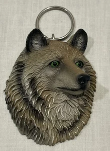 VINTAGE 3D RUBBER BROWN SAMOYED DOG KEYCHAIN NEW OLD STOCK - Bild 1 von 2