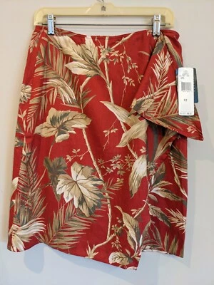 Ralph Lauren 100% Linen Wrap Skirt  Botanical Hawaiian Print Sarong  Red/Tan 12 - Image 1 of 4