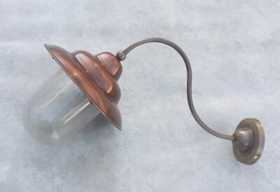 Retro - Wandlampe Kupfer / Messing mit großem Schirm  Aussenleuchte Antik Lampe - Bild 1 von 4