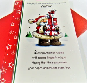 Tarjeta de felicitación de Navidad para hermanas... Trayendo deseos de Navidad a una hermana especial - Imagen 1 de 4