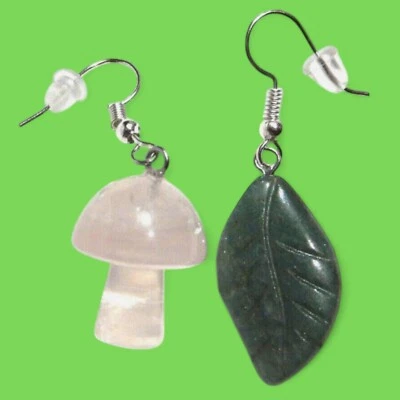 PENDIENTES DE SETAS Y HOJAS aventurina rosa cuarzo cottagecore hada sapo taburete J6 Foto 1 de 3