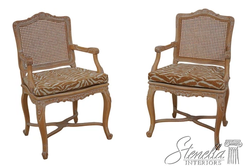 59374EC: Pair French Louis XV Cane Back Upholstered Armchairs Cover