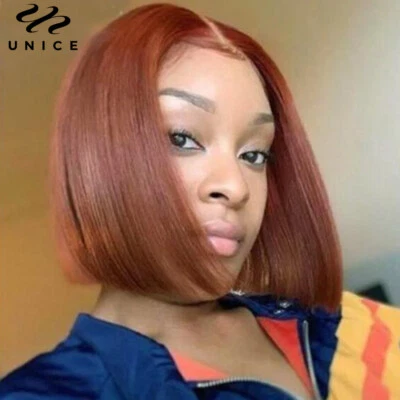 UNICE PELUCA CAMBOYANA MARRÓN ROJIZO BOB ENCAJE RECTO FRENTE CABELLO HUMANO PRE ARRANCADA Foto 1 de 4