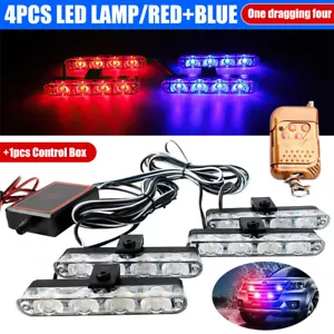 16 LED Red & Blue Police Strobe Flash Light Dash Warning Lamp+ Remote Control - Picture 1 of 14