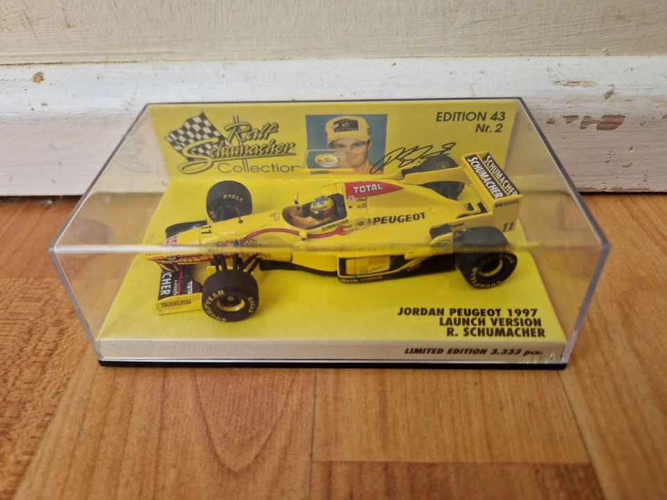 MINICHAMPS 1/43 Jordan Peugeot 1997 Ralf Schumacher Launch Pressofuso F1 Auto - Immagine 1 di 4