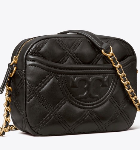 Borsa a tracolla nera nuova con etichette autentica Tory Burch FLEMING SOFT CAMERA BAG con dust bag