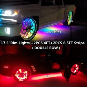 JHB 17.5" DOUBLE ROW CHASING LED Wheel Lights + Underglow Strips 8PCS Lights KIT - Picture 1 of 22