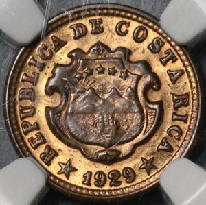 1929 NGC MS 63 Costa Rica 5 Centimos Mint State Bronze Coin (21030704C) - Picture 1 of 6