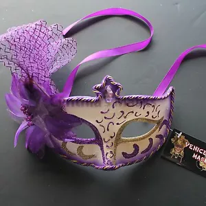 Regal Purple Floral Venetian Masquerade Mask Party Prom Wedding Halloween - Picture 1 of 3