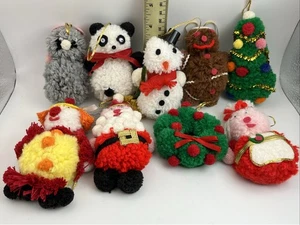 Weihnachten Filz Bommel Ornament Made in USA Set 9 Vintage 1970 - Bild 1 von 17