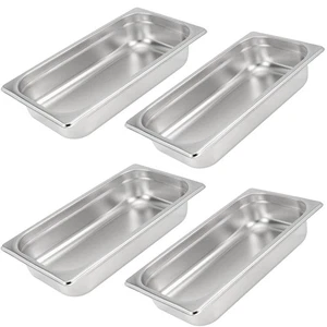 4 Pack 1/3 Size x 2.5 Inch Deep Steam Table Pan, 12.8"x6.9"x2.6" Stainless St... - Picture 1 of 7