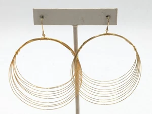 Gold Tone Wire Hoops Pierced Earrings NOS - Picture 1 of 8