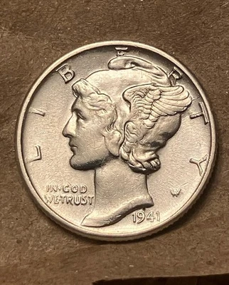 1941-D (Die Crack Error) Mercury Dime - Choice Gem Brilliant Unc  Lustrous - Image 1 of 3
