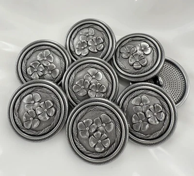 6PC Vintage Antique Silver Flowers Metal Buttons Crafts Sewing Shank Buttons 22m - Image 1 of 3