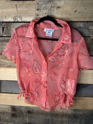 Blusa Miss Dorby Vintage Naranja Paisley Botón Talla 6P Manga Corta Foto 1 de 4