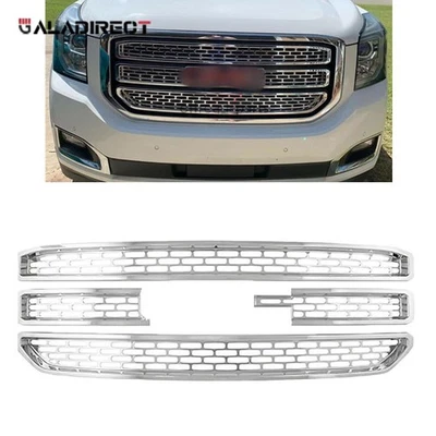 CHROME Snap On Grille Overlay Grill Covers Inserts Fits 2015-2020 GMC Yukon XL - Image 1 of 4