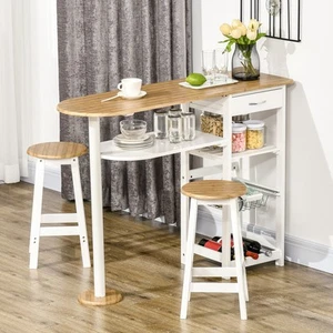 3 Piece Bar Table Set: Breakfast and Stools with Wine Rack - Natural White - Picture 1 of 9