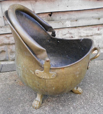 LARGE BRASS COAL BUCKET / SCUTTLE WITH CLAW FEET SOLID HEAVY GOOD CONDITION READ - Image 1 of 4