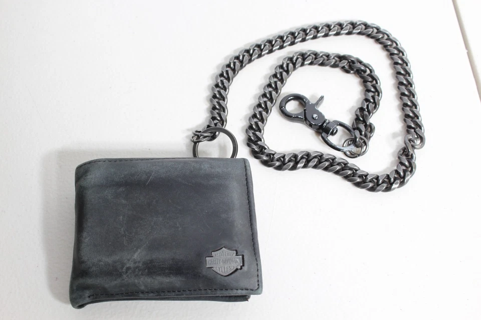 Harley Davidson Black Bi-Fold or Single Fold Wallet Leather with Chain - image 1 of 4