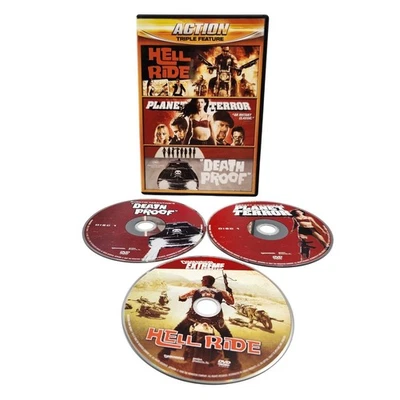 Action Triple Feature DVD Hell Ride Planet Terror Death Proof Complete Set Foto 1 de 4