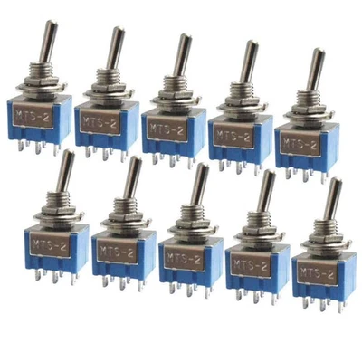 10x Miniatur-Kippschalter mit Lötösen, 2-polig, EIN-AUS-EIN, 3A, 250V~, blau - Bild 1 von 2