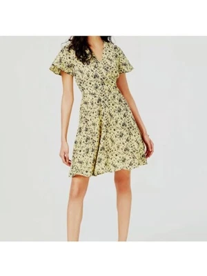 MAISON JULES Womens Yellow Short Sleeve Above The Knee Fit + Flare Dress 10 - Image 1 of 4