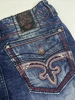 Pantalones de mezclilla rectos Rock Revival Feeney Alt para hombre con detalles desgastados talla 38 Foto 1 de 4