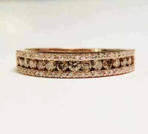 1.50Ct Round Cut Lab Created Brown Diamond Band Ring Gift 14K Rose Gold Plated - Picture 1 of 3