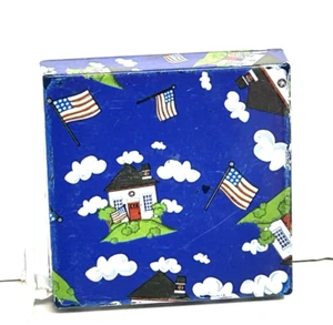 VINTAGE USA NOVELTY MEASURING TAPE AMERICAN HOUSES WITH FLAGS IN THE CLOUDS 2" - Picture 1 of 6