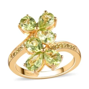 Arizona Peridot & Yellow Diamond Bypass Ring in Vermeil Yellow Gold Over Silver - Picture 1 of 6