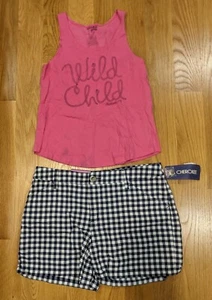 NWT Cherokee Navy Blue Gingham Shorts XL 14 16 Billabong L WILD CHILD Top Pink - Picture 1 of 2