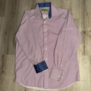 Bristol & Bull Men's Red White Blue Check Flip Cuff Button Up Shirt Large - Picture 1 of 5