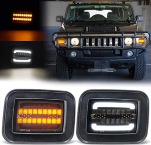 2X For 03-09 Hummer H2 SUV SUT Pickup Front Corner DRL Turn Signal Lights Smoked - Picture 1 of 7