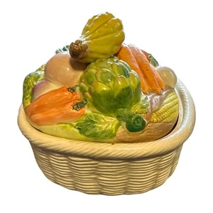 Large Fitz & Floyd Ironstone 2 1/2 Quart Covered Serving Dish w/ Vegetables - Picture 1 of 3