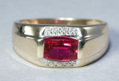 1.5ct Created RUBY & Natural DIAMOND 10K Yellow Gold Ring Size 10 - Image 1 of 4