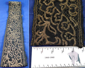 Vintage 1920s Art Deco Gold Lame Lace Black Silk Backed Belt Sash Dress Trim 