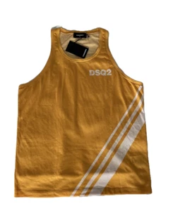 DSQUARED2 Mens DSQ2 Tank Top Shirt Yellow White Sz M Made in Italy NWTS71NC0212 - Picture 1 of 13